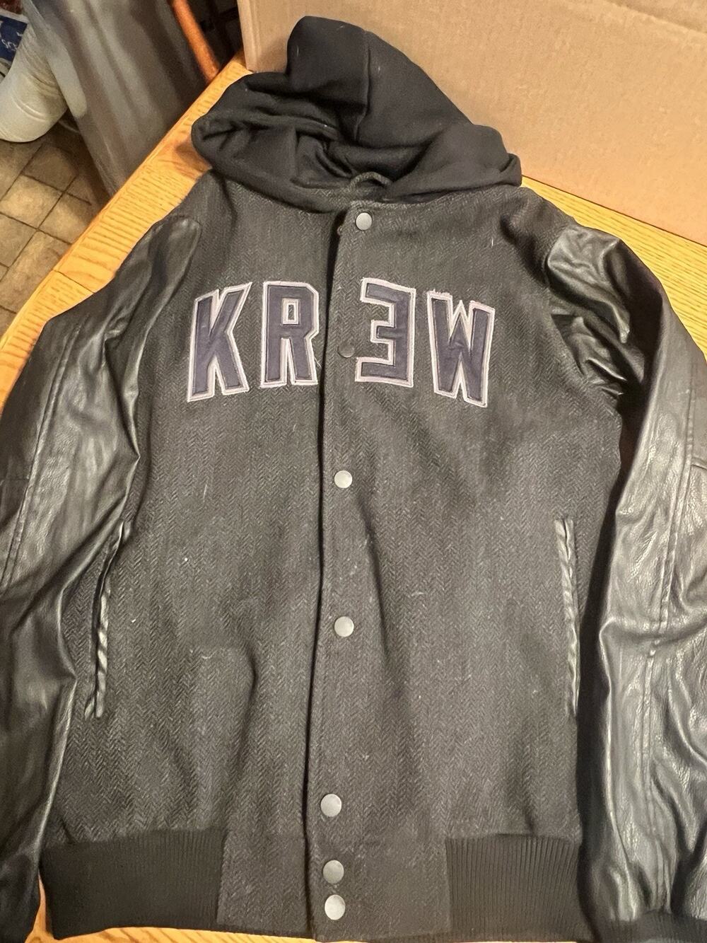 Krew Varsity Jacket Men’s Size Large Black Button Up